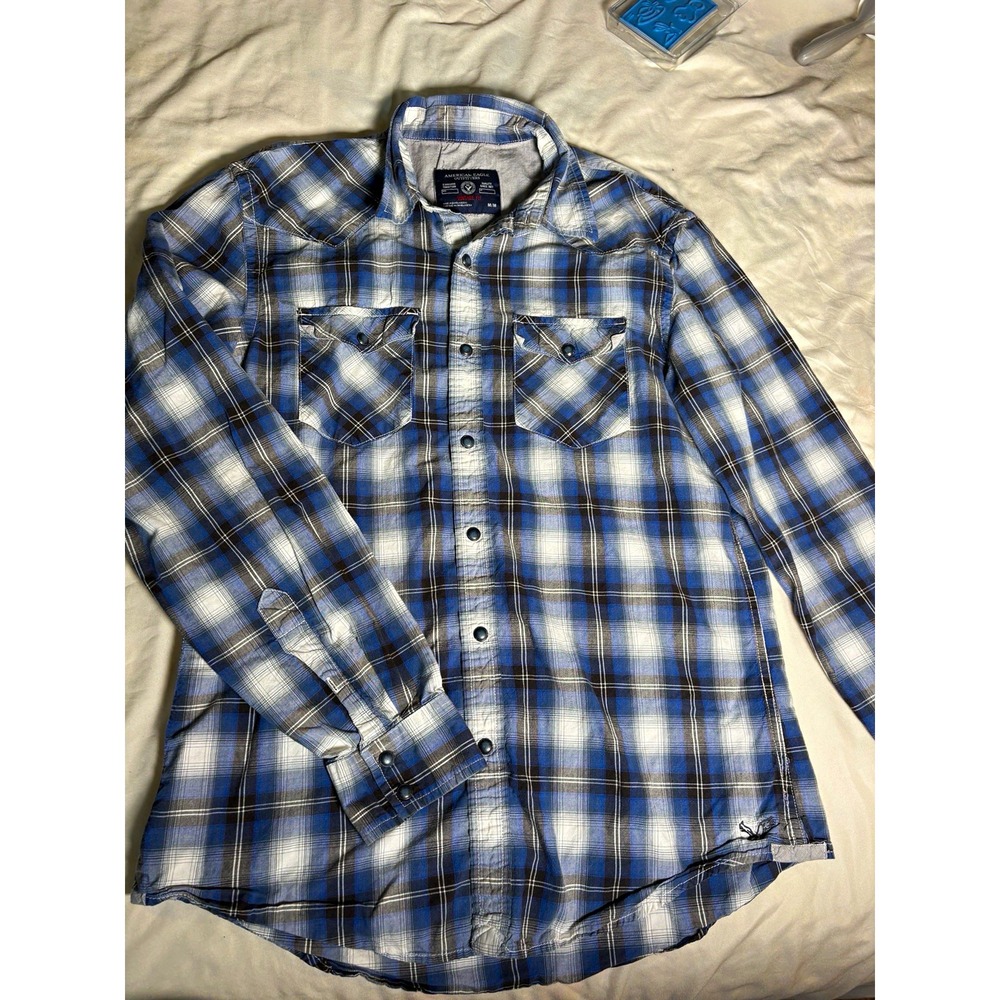 American Eagle Outfitters Mens M Vintage Fit Plaid Button-Up Shirt Pockets